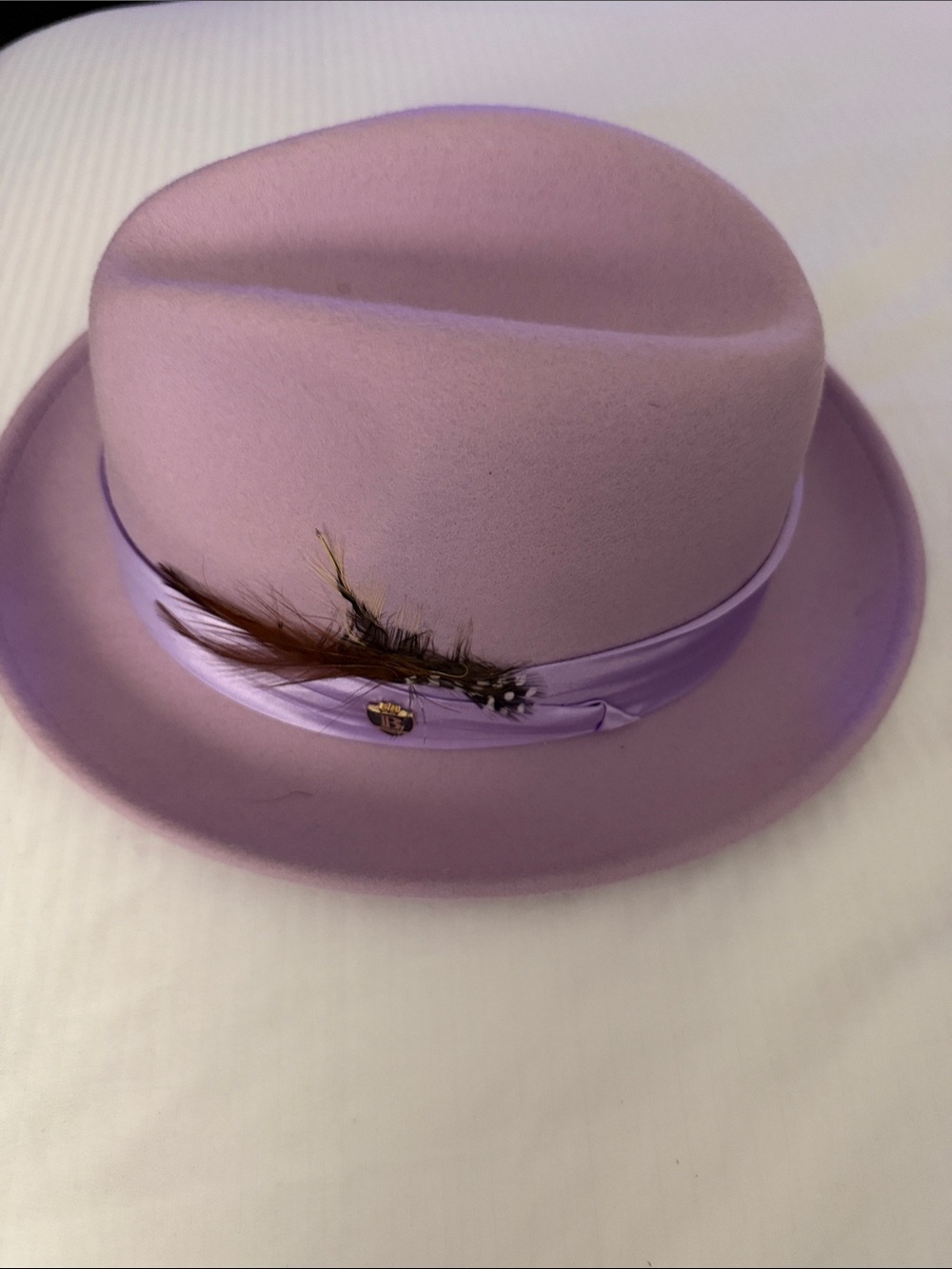 Men's Lavender Felt Fedora with Feather Band